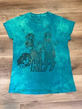 Madeworn Tie Dye KISS Band Tee Shirt Womens Size XS Distressed USA